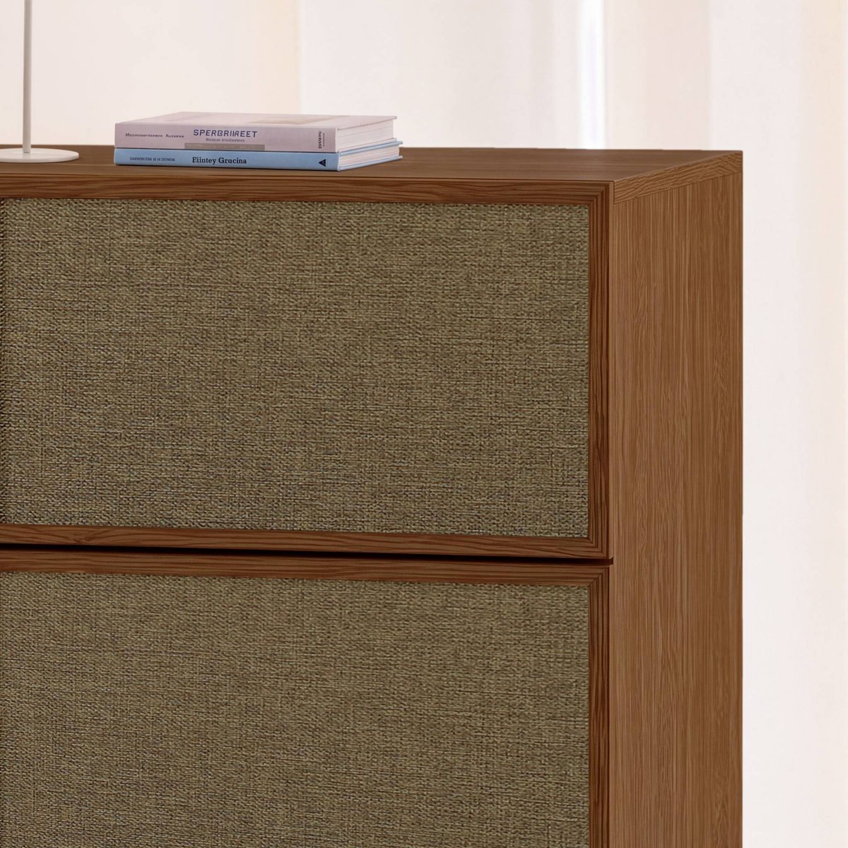 Chiffonnier décor bois et tissu 4 tiroirs KUBA naturel, SWEEEK