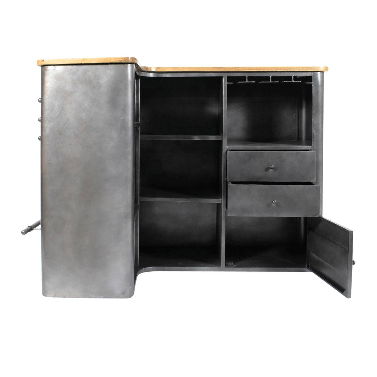 Meuble bar en angle en métal LOCKER gris, MADE IN MEUBLES
