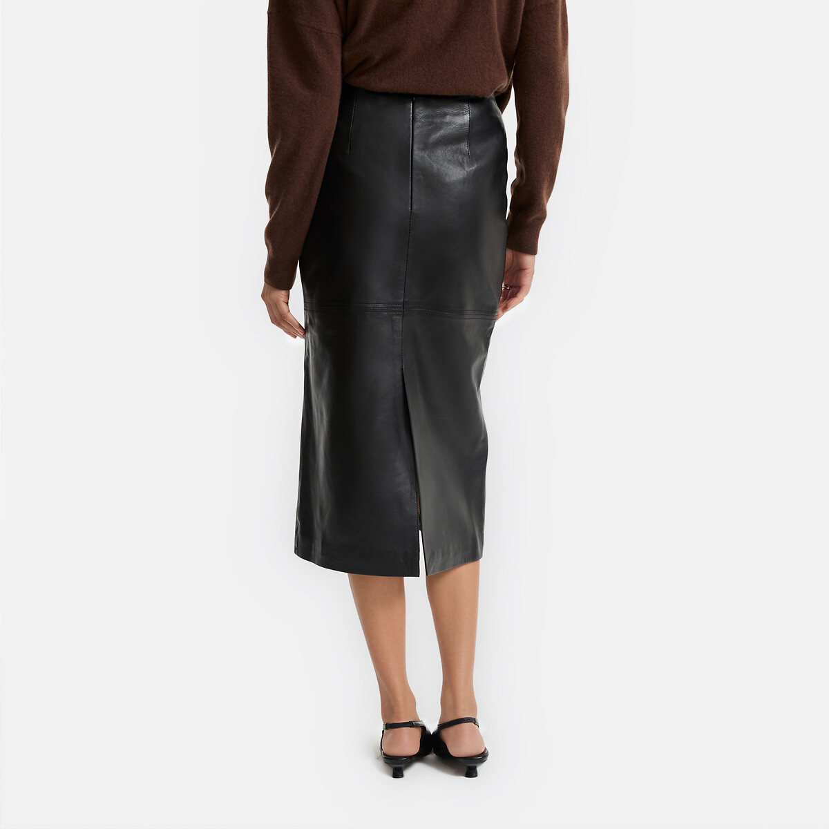 Jupe crayon en cuir de mouton, longueur midi noir, LA REDOUTE COLLECTIONS