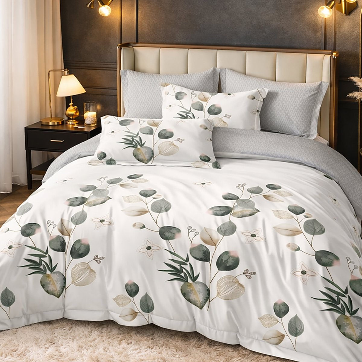 Parure house de couette en coton imprimé botanique vert, Elvane multicolore, C DESIGN HOME TEXTILE