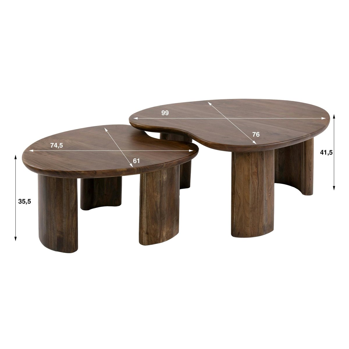 Table gigogne en acacia foncé design organique (x2) NAKO marron, PIER IMPORT