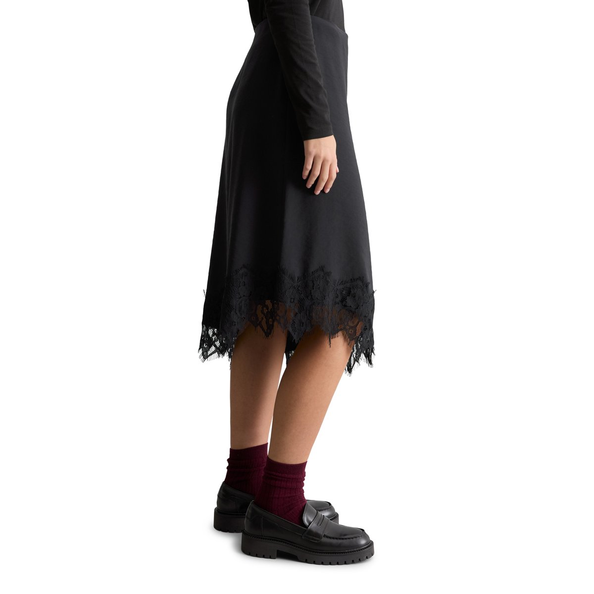 Jupe en dentelle, coupe classique en TENCEL™ Modal noir, MARC O’POLO DENIM