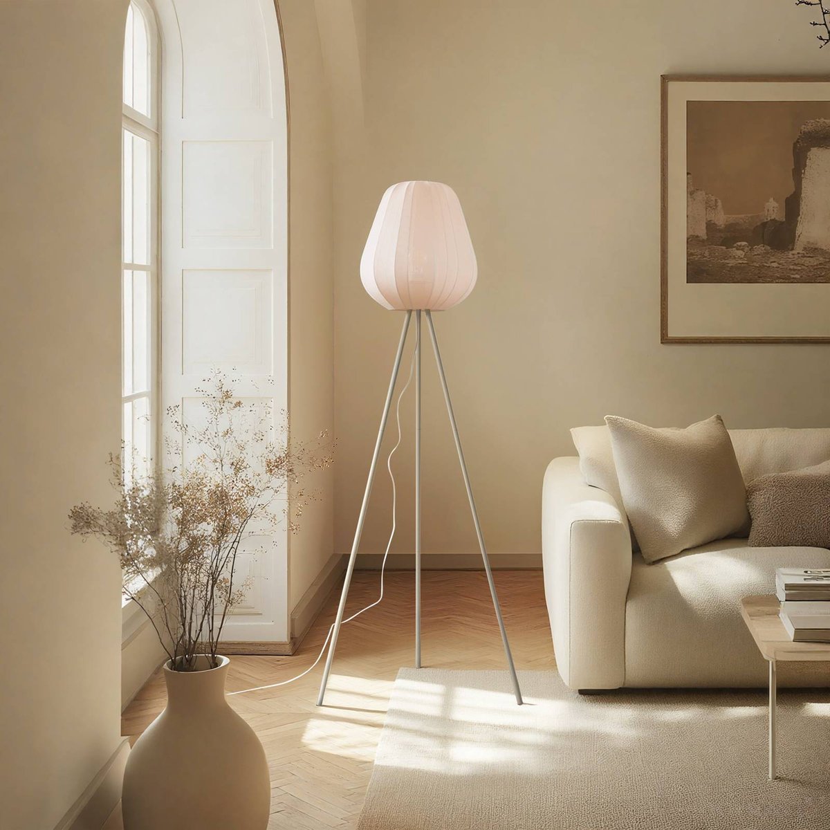 Lampadaire en textile scandinave, Helin beige, LINDBY