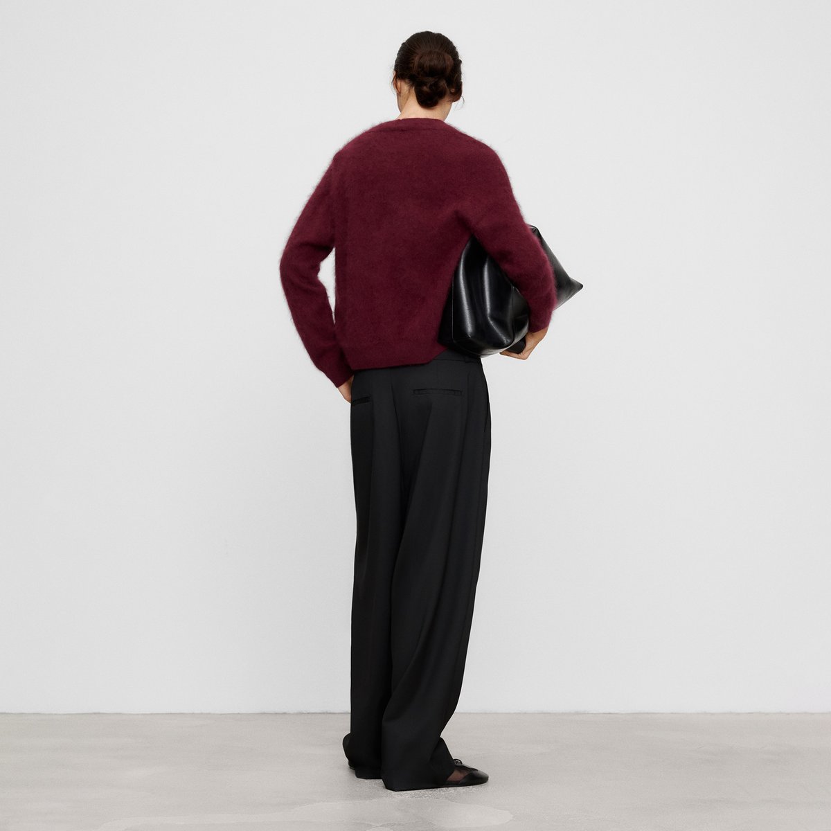 Cardigan brossé en laine mérinos à col V prune, ADOLFO DOMINGUEZ