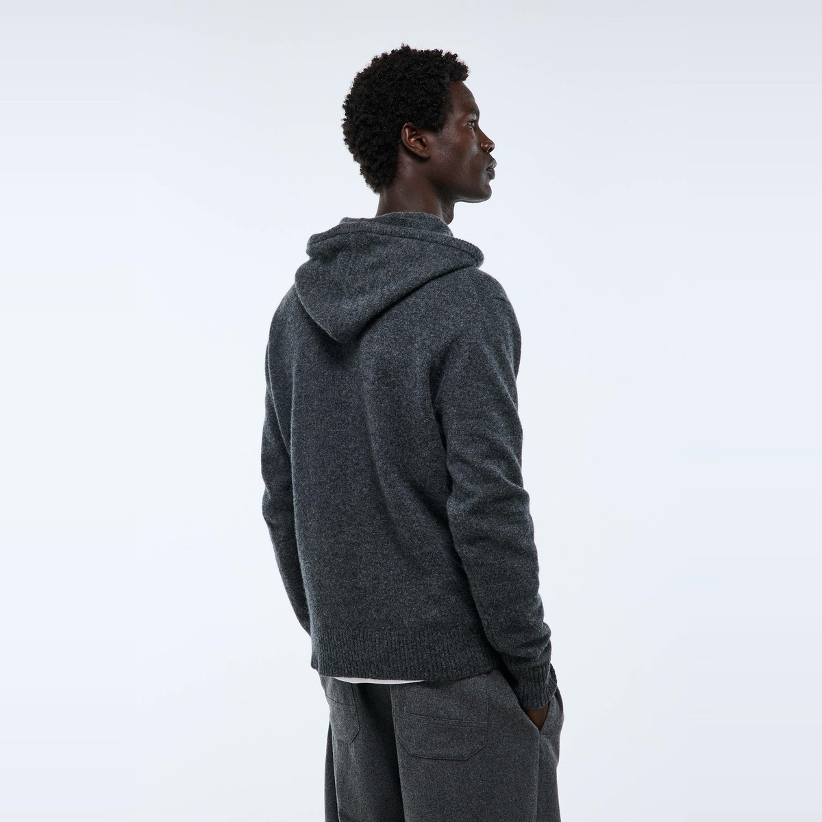 Pull à capuche en laine anthracite chine, MONOPRIX