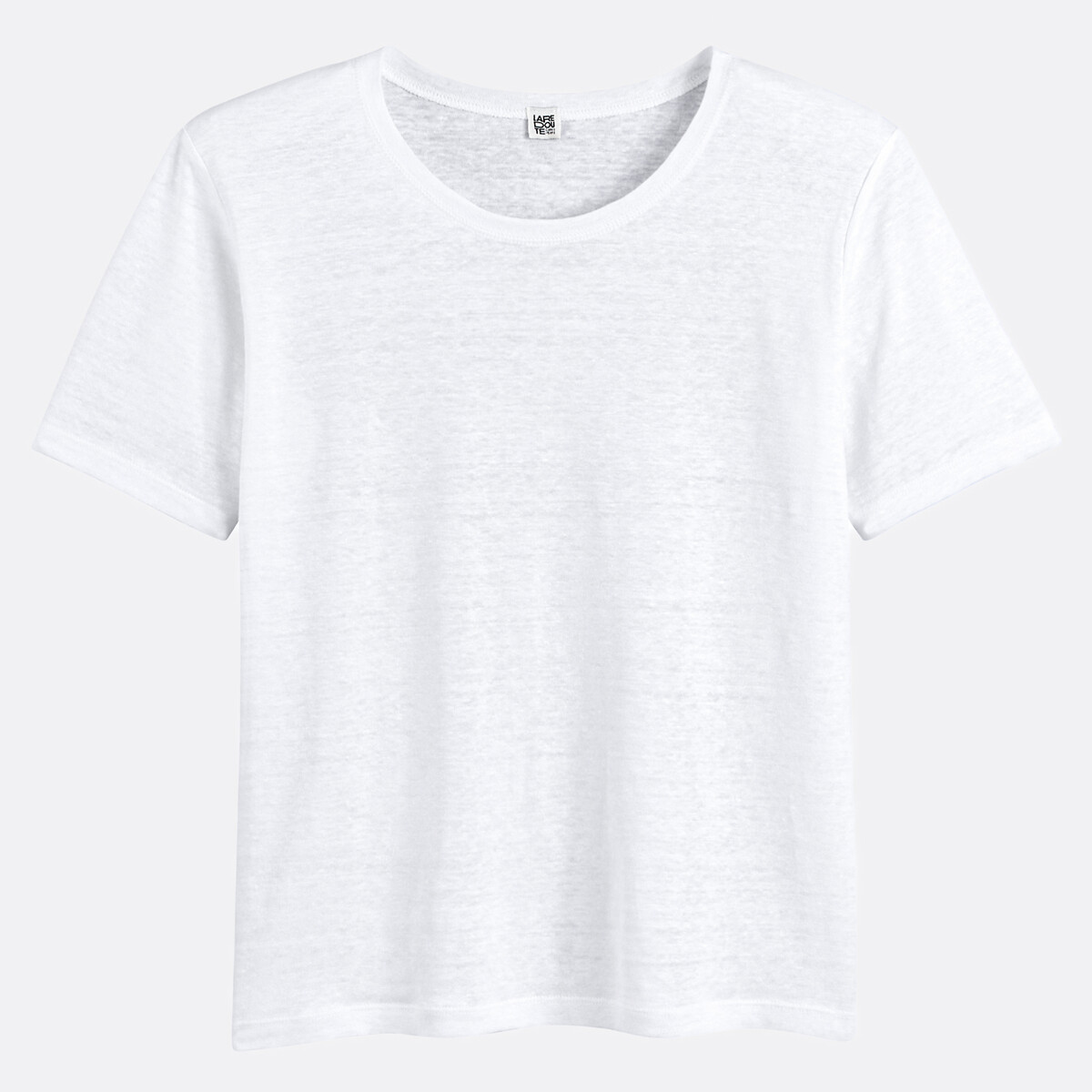 T-shirt en lin col rond manches courtes blanc, LA REDOUTE COLLECTIONS