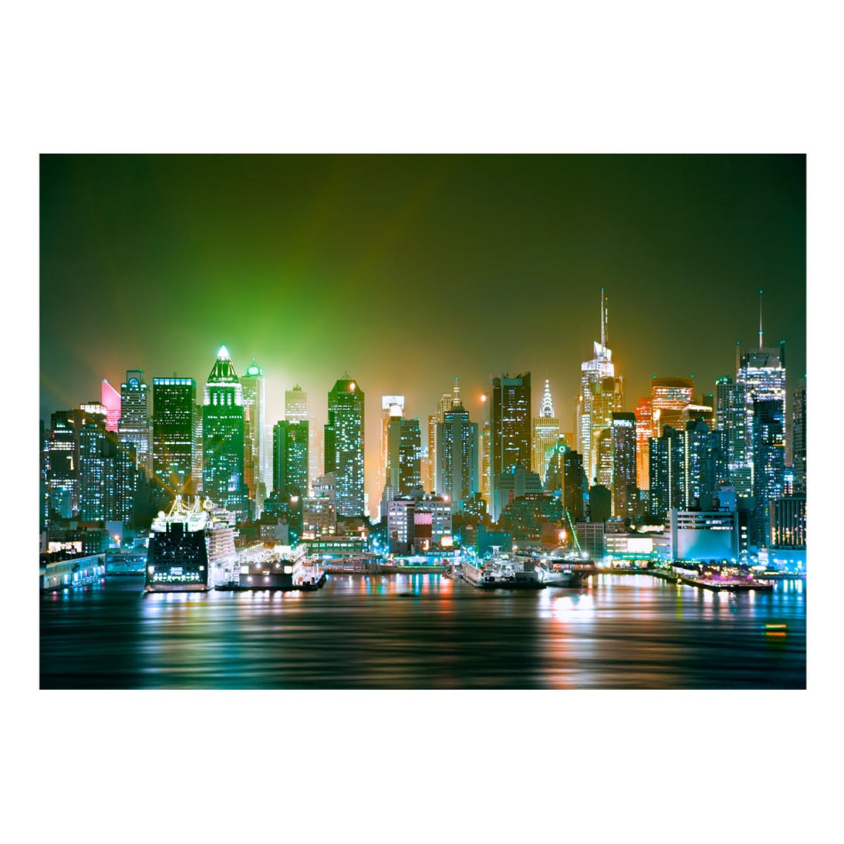 Papier peint intissé panoramique Ville et Architecture NY: Enlightened Harbour blanc, EDEN