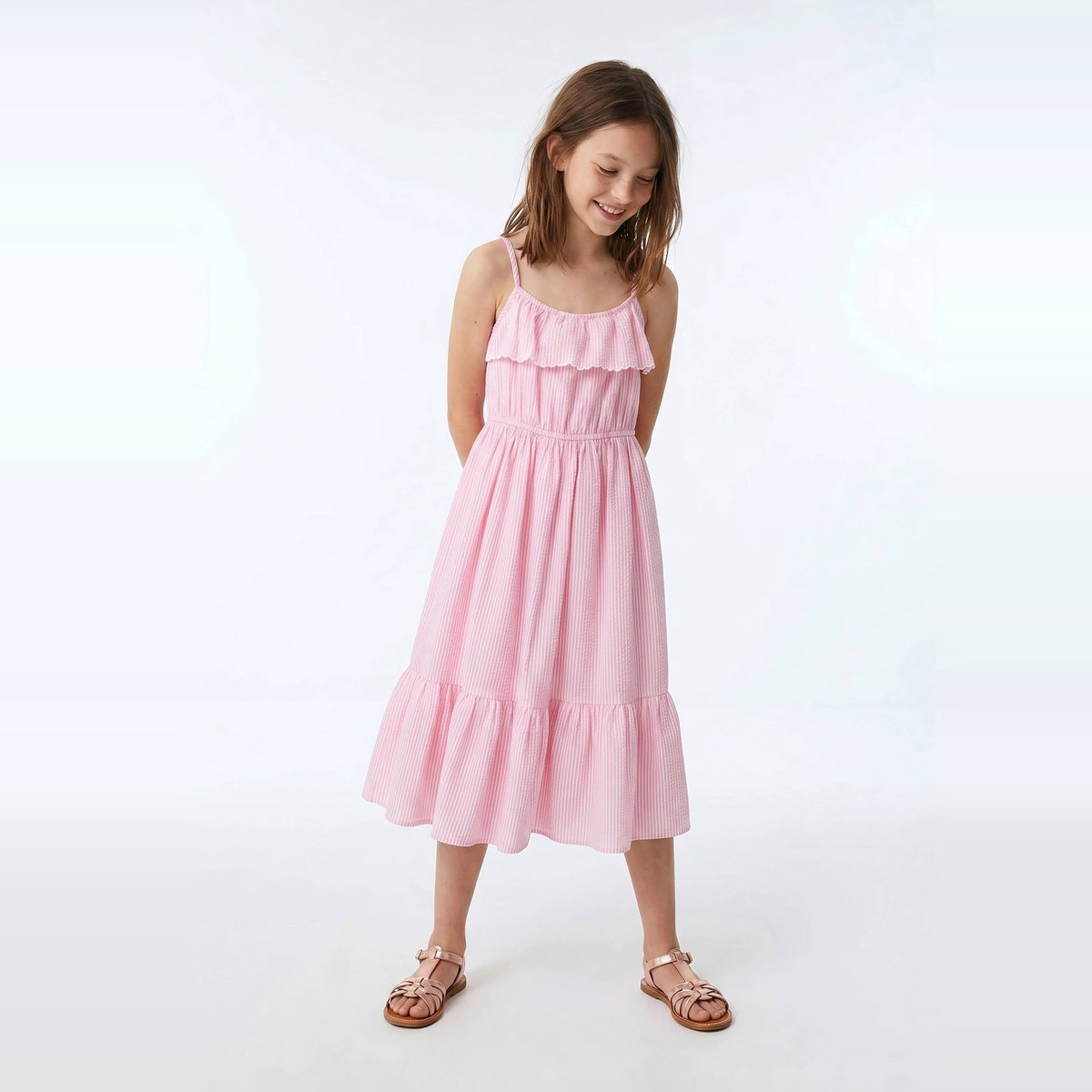 Robe midi à bretelles imprimée en coton lavatere, MONOPRIX