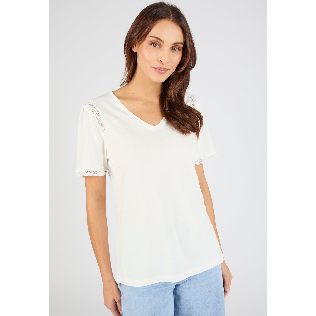 T-shirt détails dentelle blanc cassé, DAMART