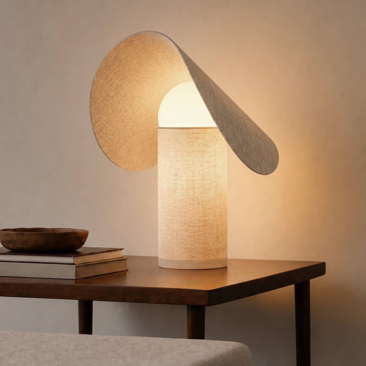 Lampe à poser en textile designLED, Tamani beige, blanc, LUCANDE