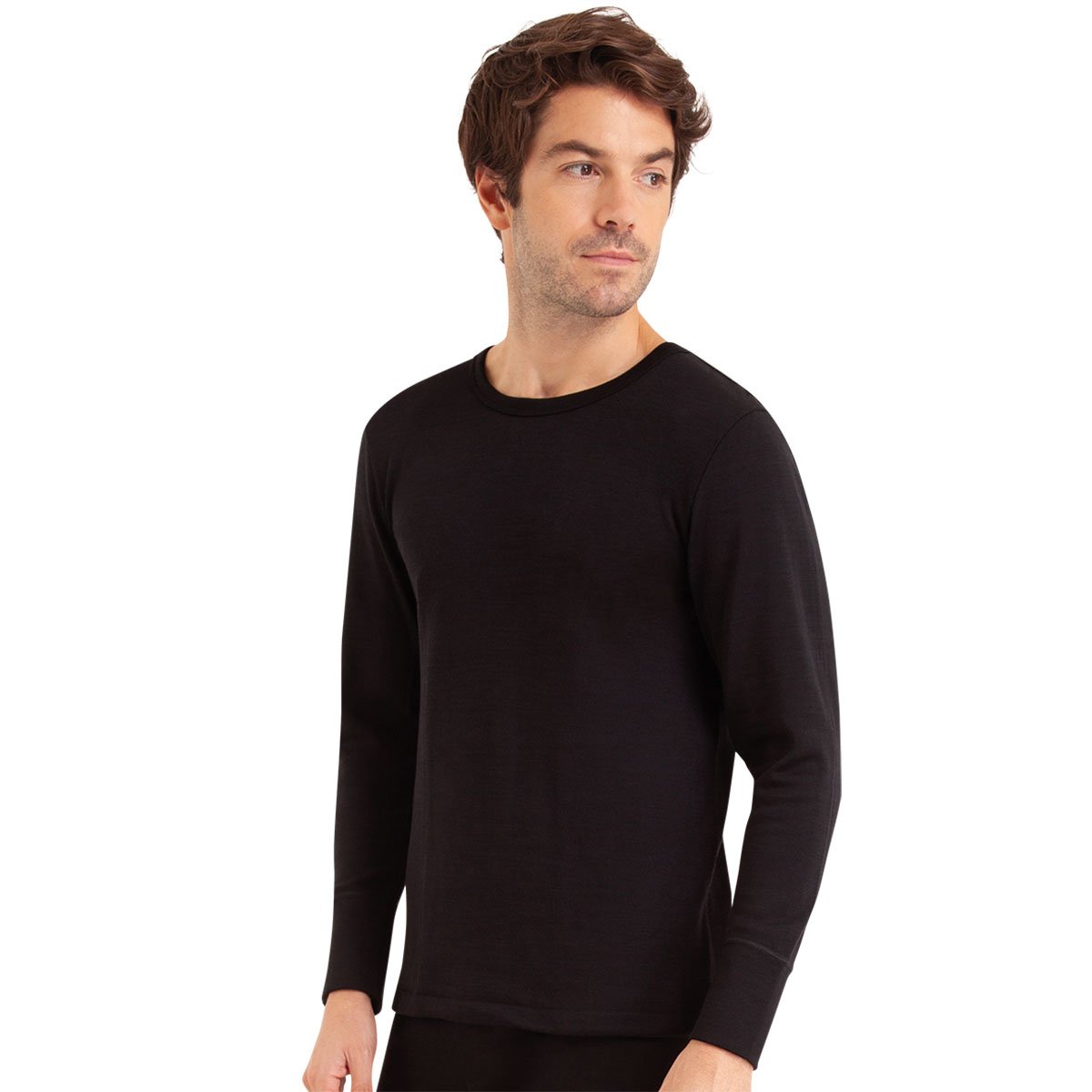 Tee shirt col rond manches longues ligne chaude noir, EMINENCE