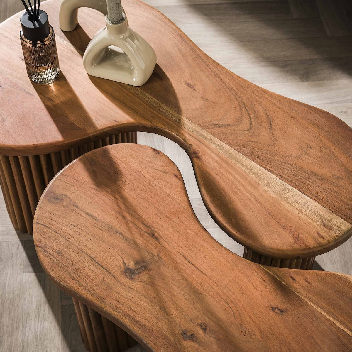 Set de tables basses organiques en bois - AMELIA marron, MATHI DESIGN