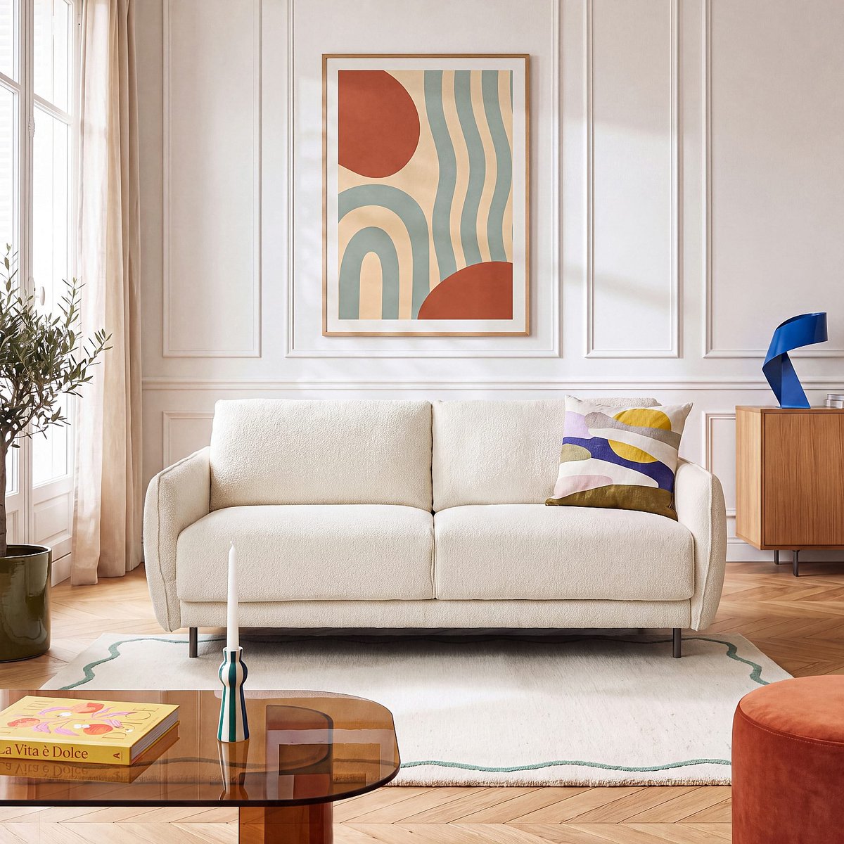 Canapé convertible polyester MILANO II crème, HABITAT