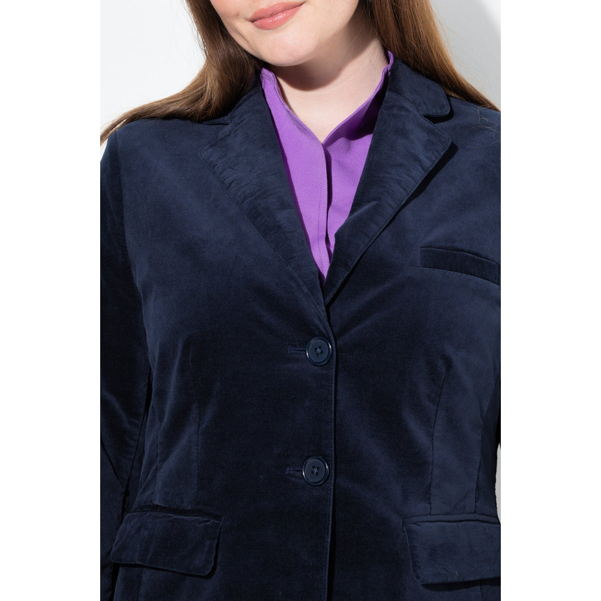 Blazer en velours légèrement cintré marine, ULLA POPKEN