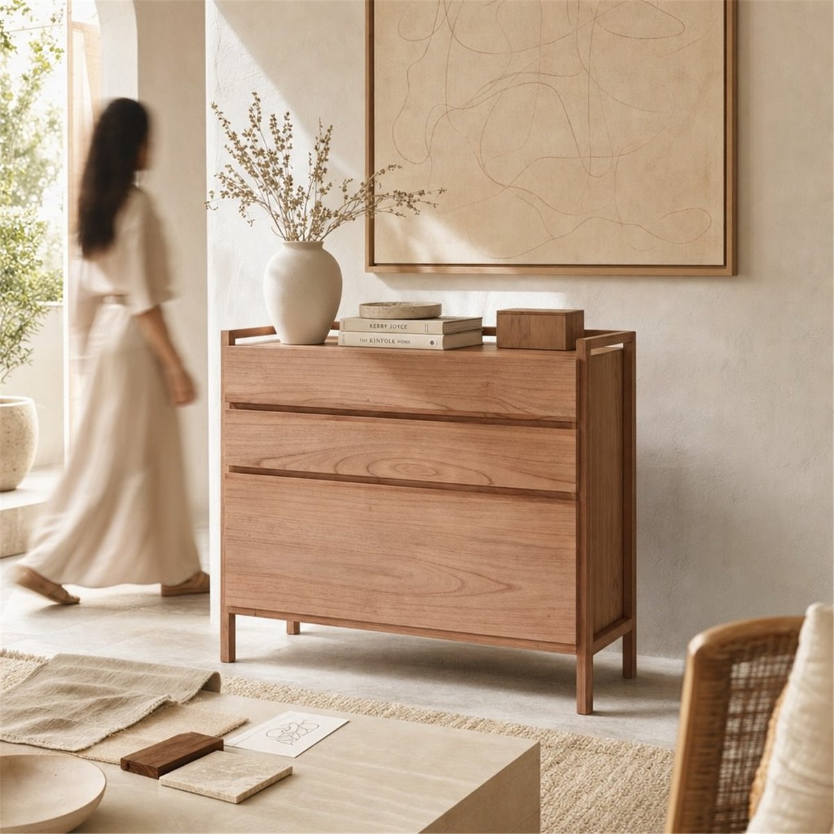 Commode en bois de cèdre naturel voilé, RECOLLECTION