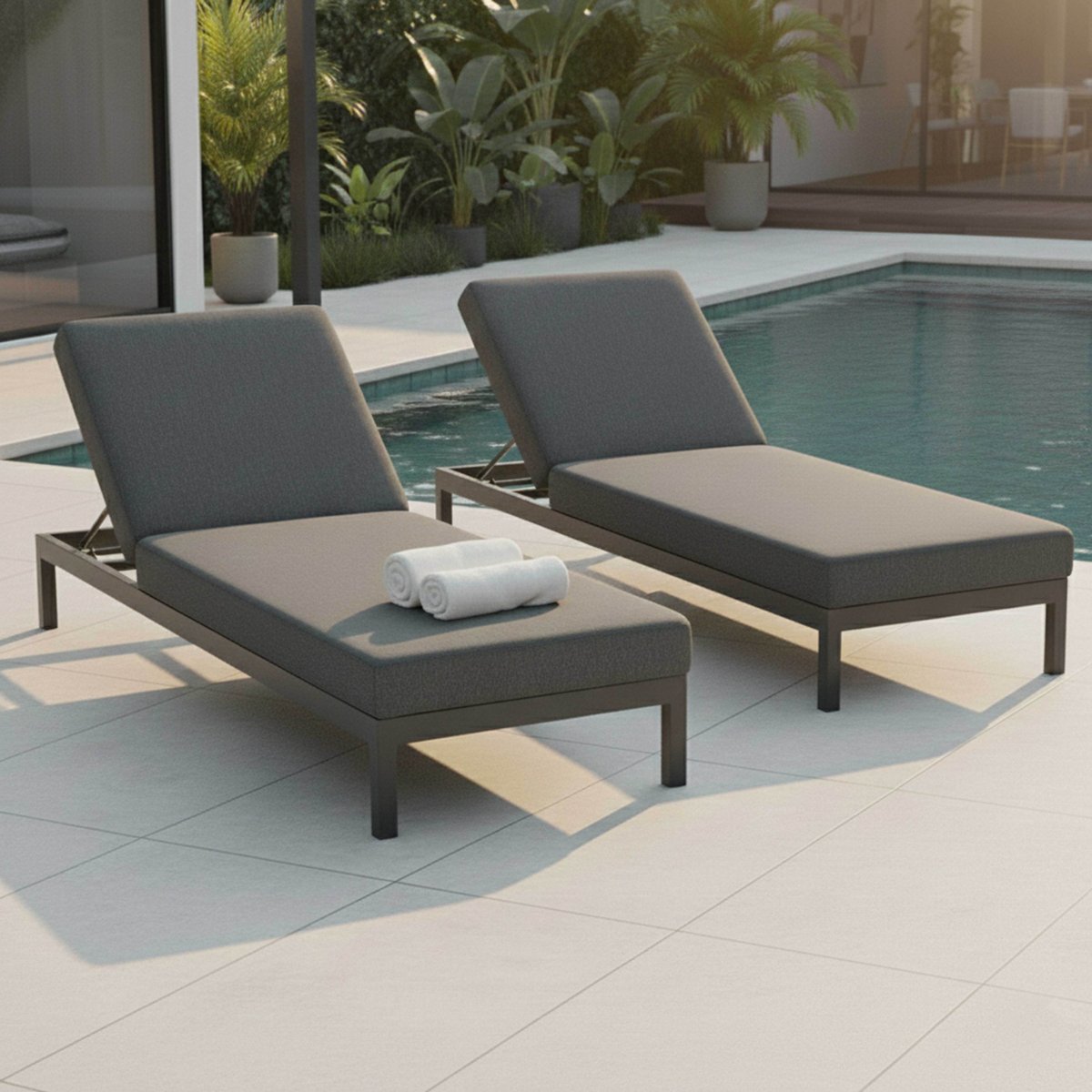 Ensemble bain de soleil en aluminium, GALAPAGOS gris anthracite, OVIALA