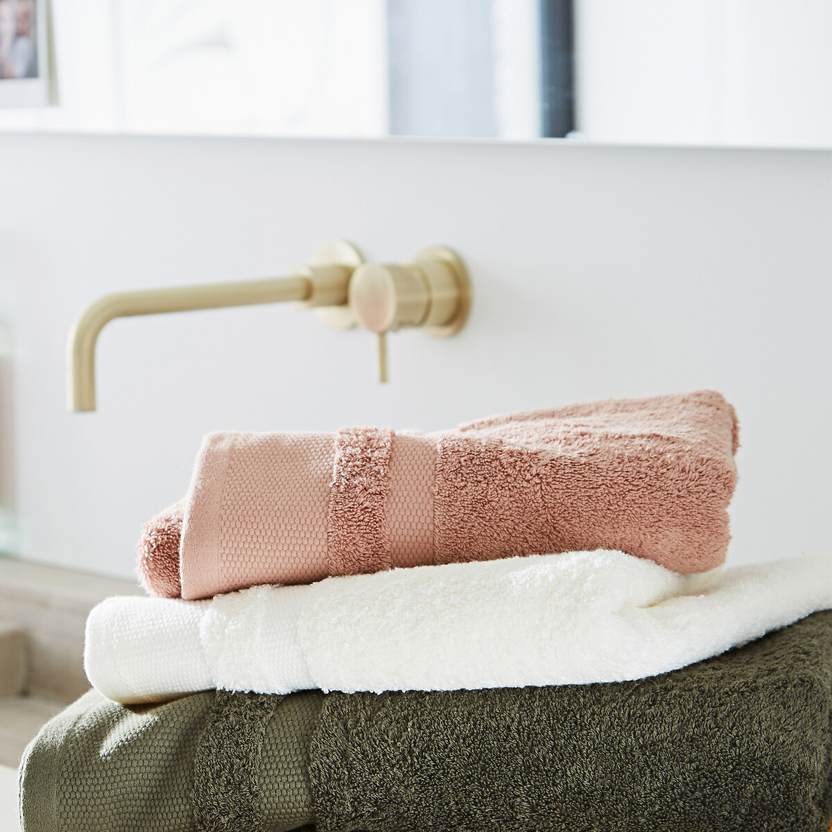 Conjunto de 4 luvas de banho em algodão penteado 600 g/m², KHEOPS rosa-velho, LA REDOUTE INTERIEURS