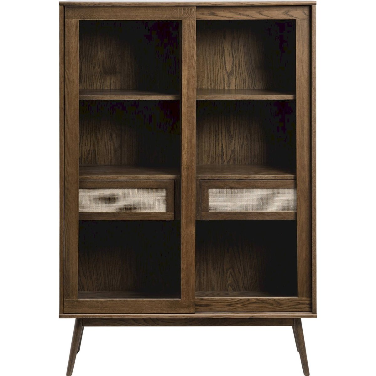 Vitrine scandinave cannage VISIMMY chêne fumé et cannage naturel, RECOLLECTION