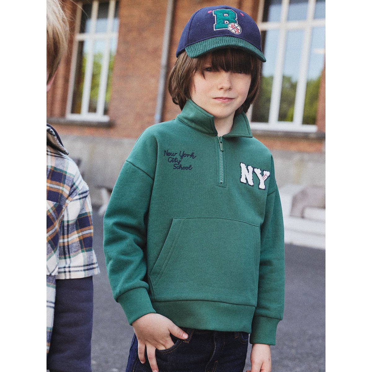 Casquette chaude « Baltimore » en lainage et velours marine, VERTBAUDET