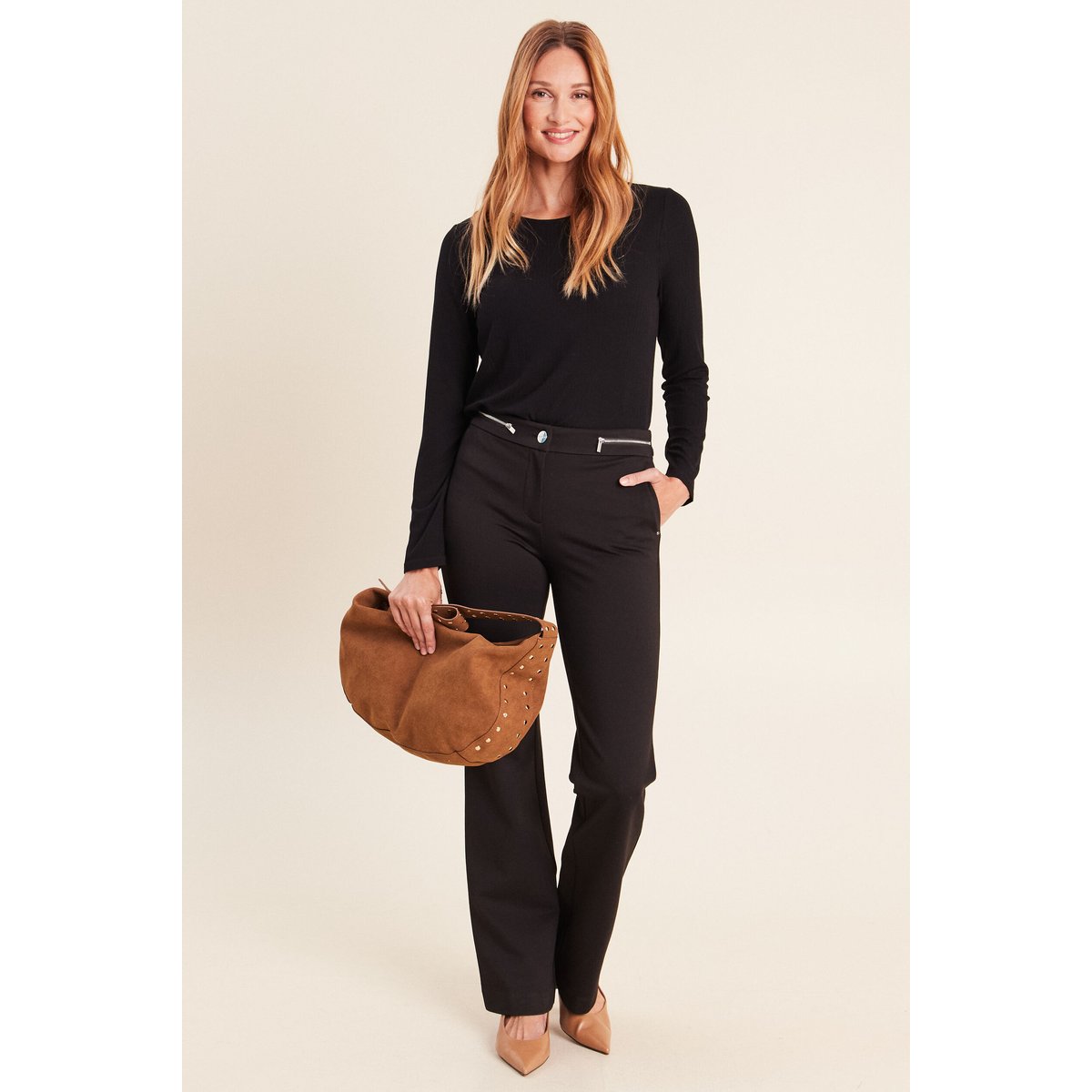 Pantalon bootcut maille taille standard noir, BREAL