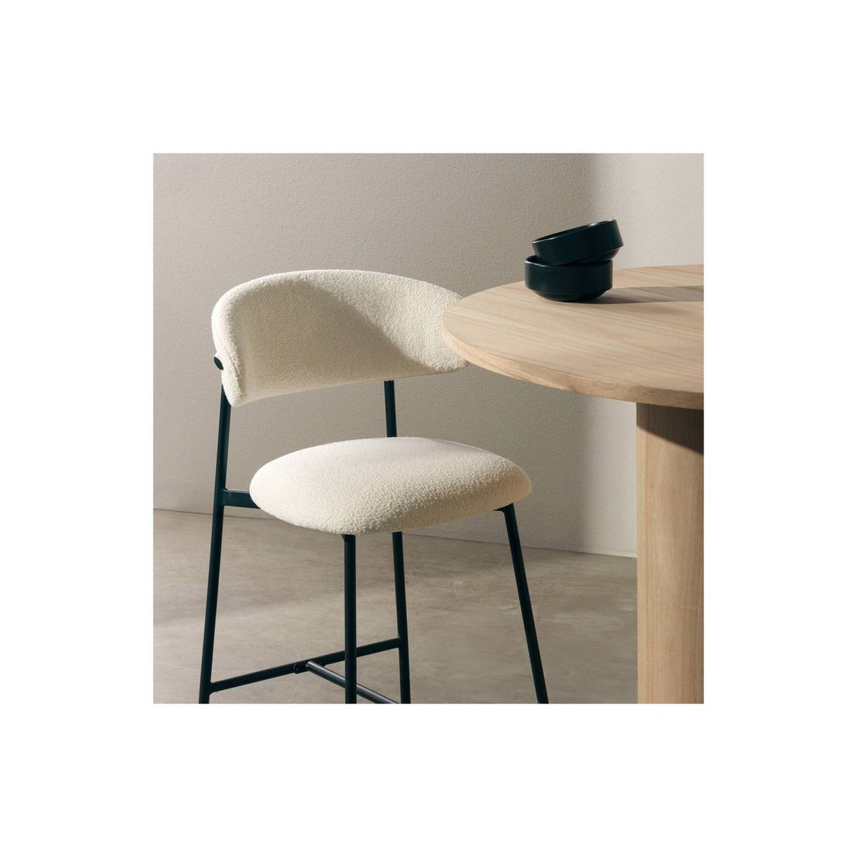 Tabouret de bar bouclette collection LORO crème et noir, RECOLLECTION