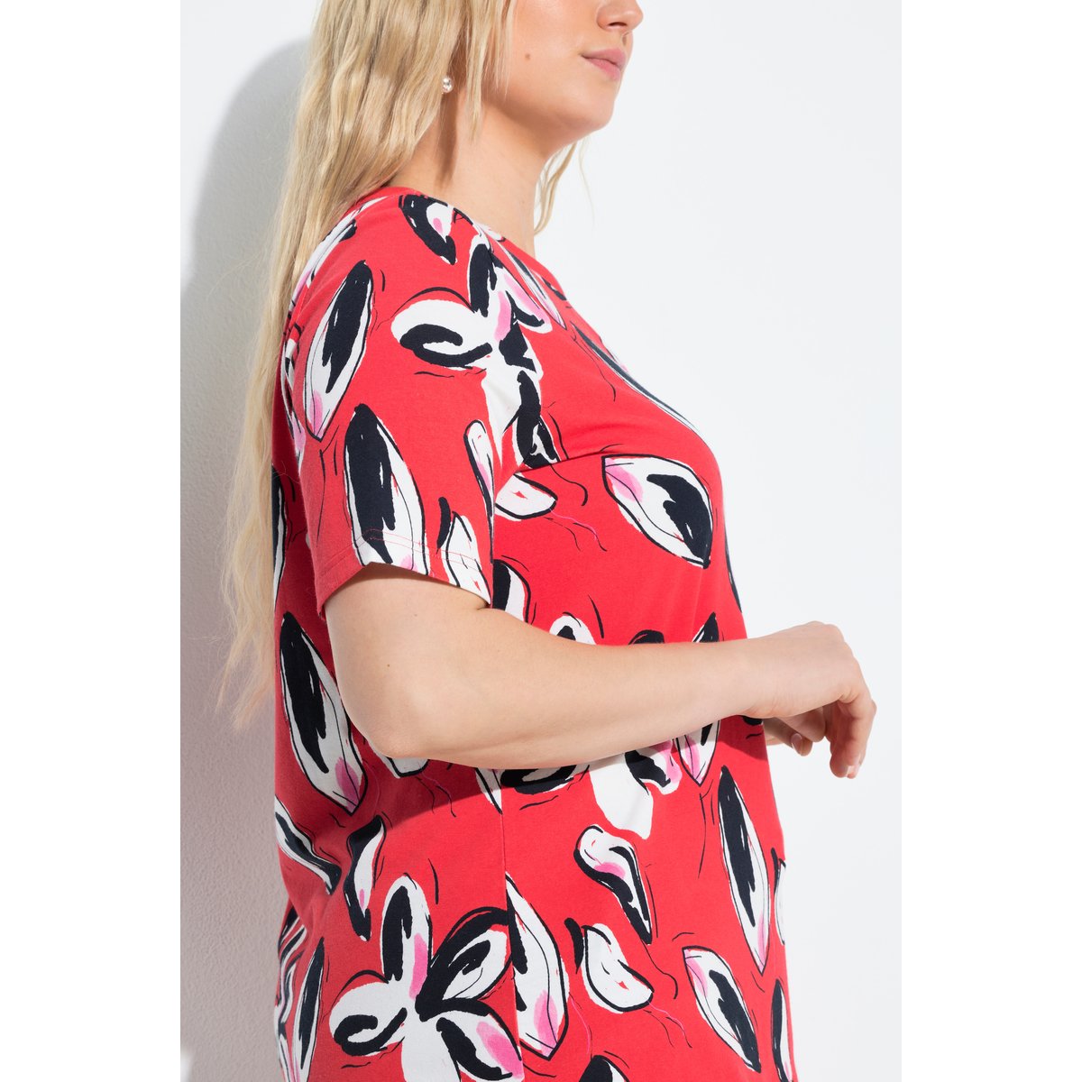 T-shirt à fleurs, coupe Classic Fit rouge poivron, ULLA POPKEN