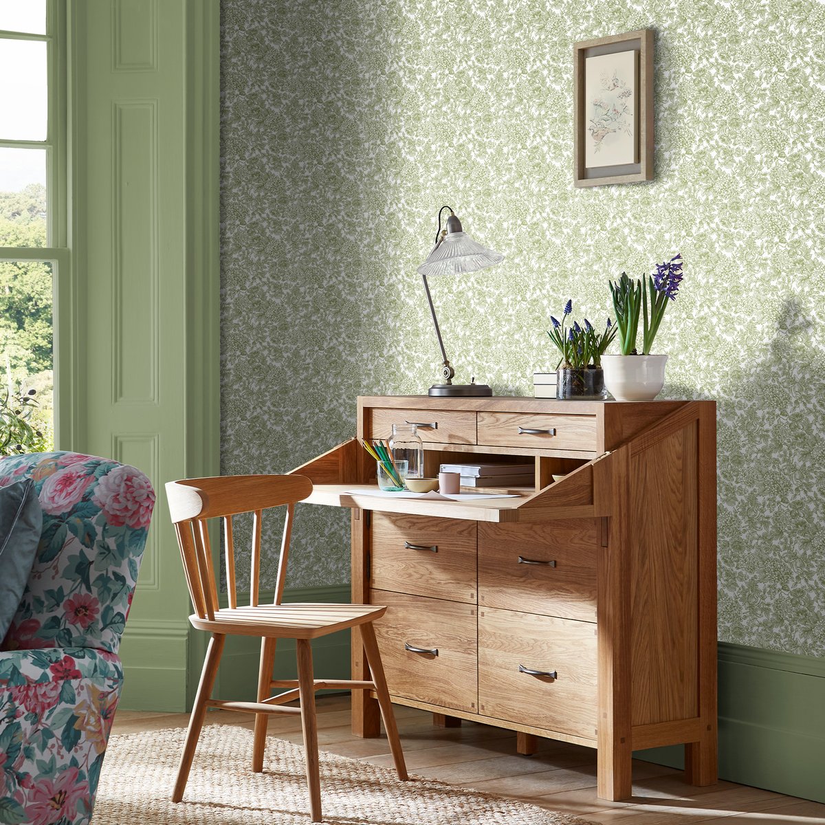 Papier peint Fleurs Louise vert, LAURA ASHLEY