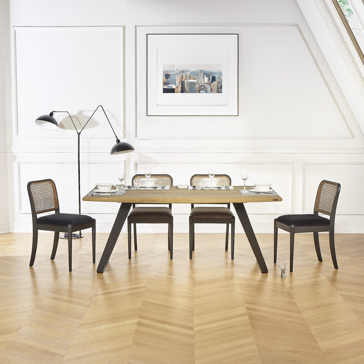 Table rectangulaire en chêne et métal, 8 couverts HECTOR noire, ROBIN DES BOIS