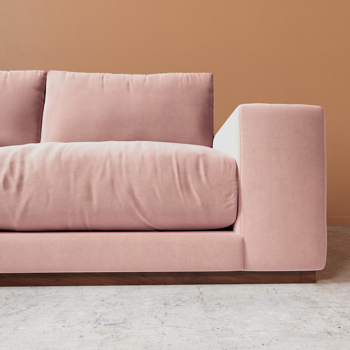 Denver Easy Velvet Corner Sofa blush pink, SWOON