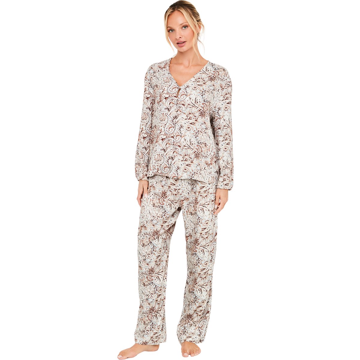 Pyjama pantalon chemise manches longues Natural Paisley bleu ciel, SELMARK
