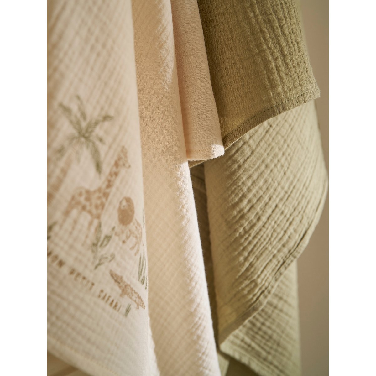 Lot de 3 langes en gaze de coton BABYLON beige imprimé, VERTBAUDET