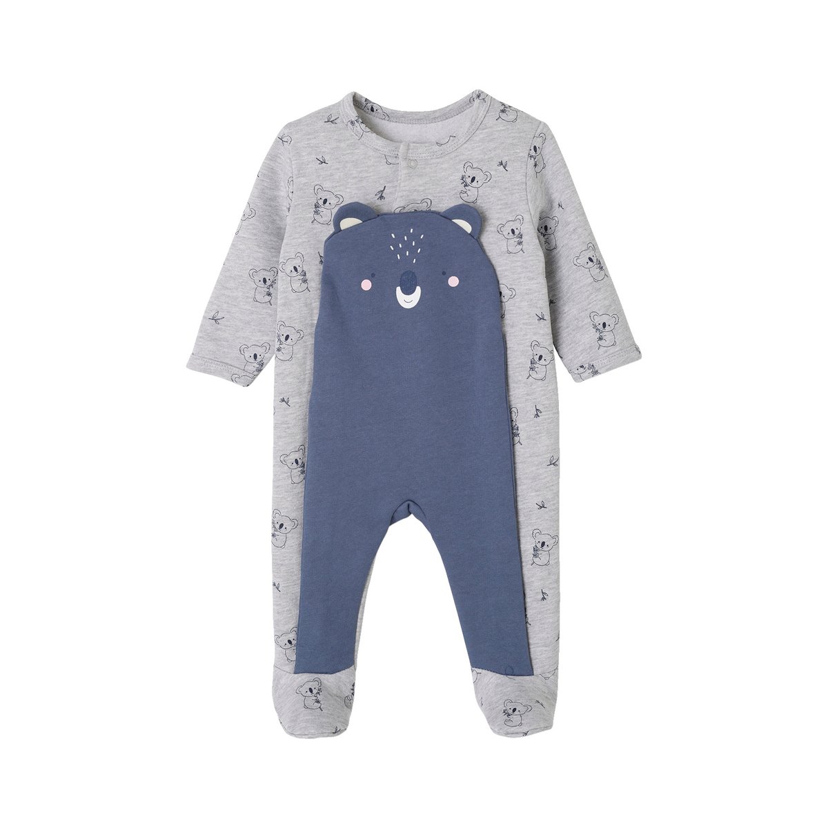 Pyjama bébé mixte koala en molleton gris chiné, VERTBAUDET