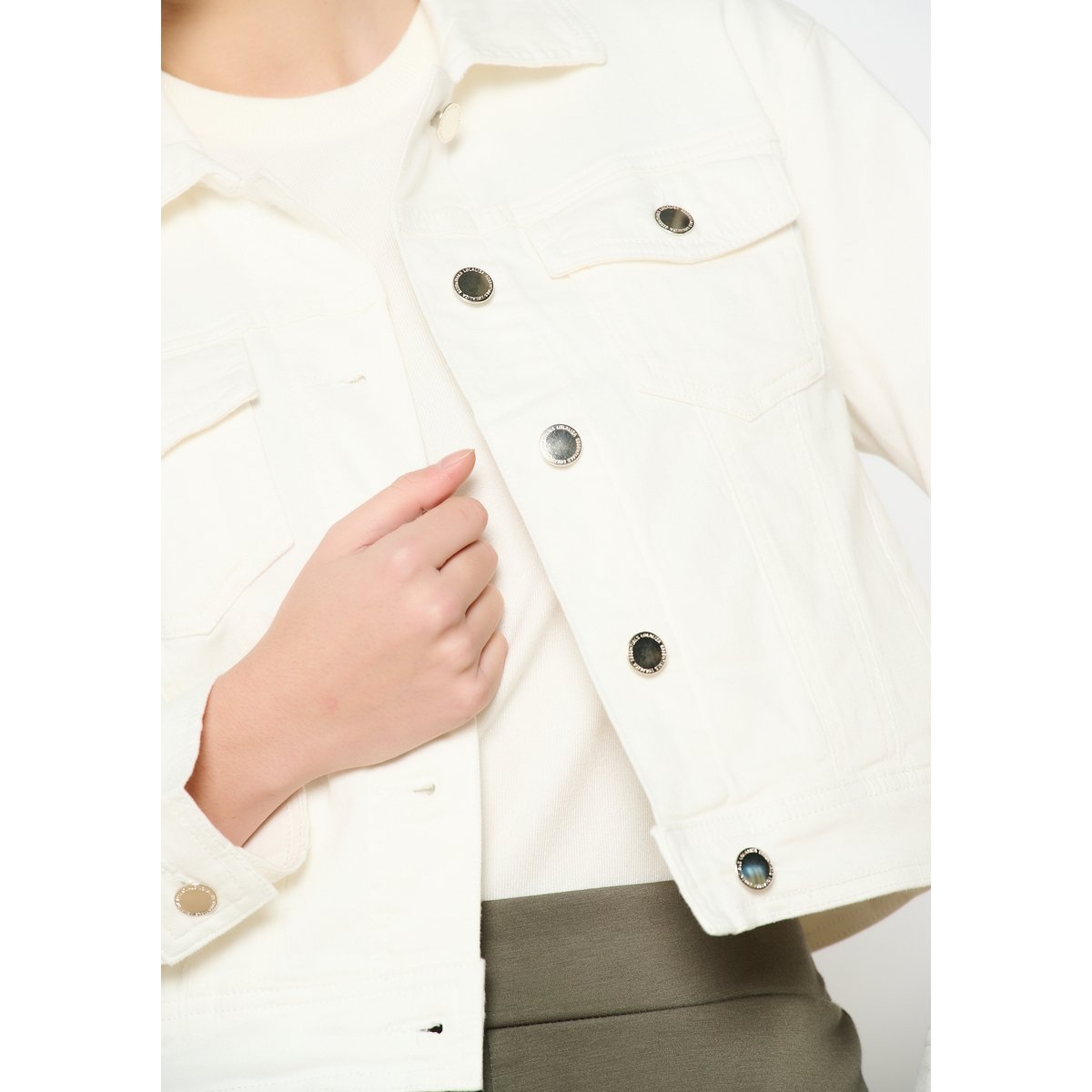 Veste en sergé en coton blanc vanille, LOLALIZA