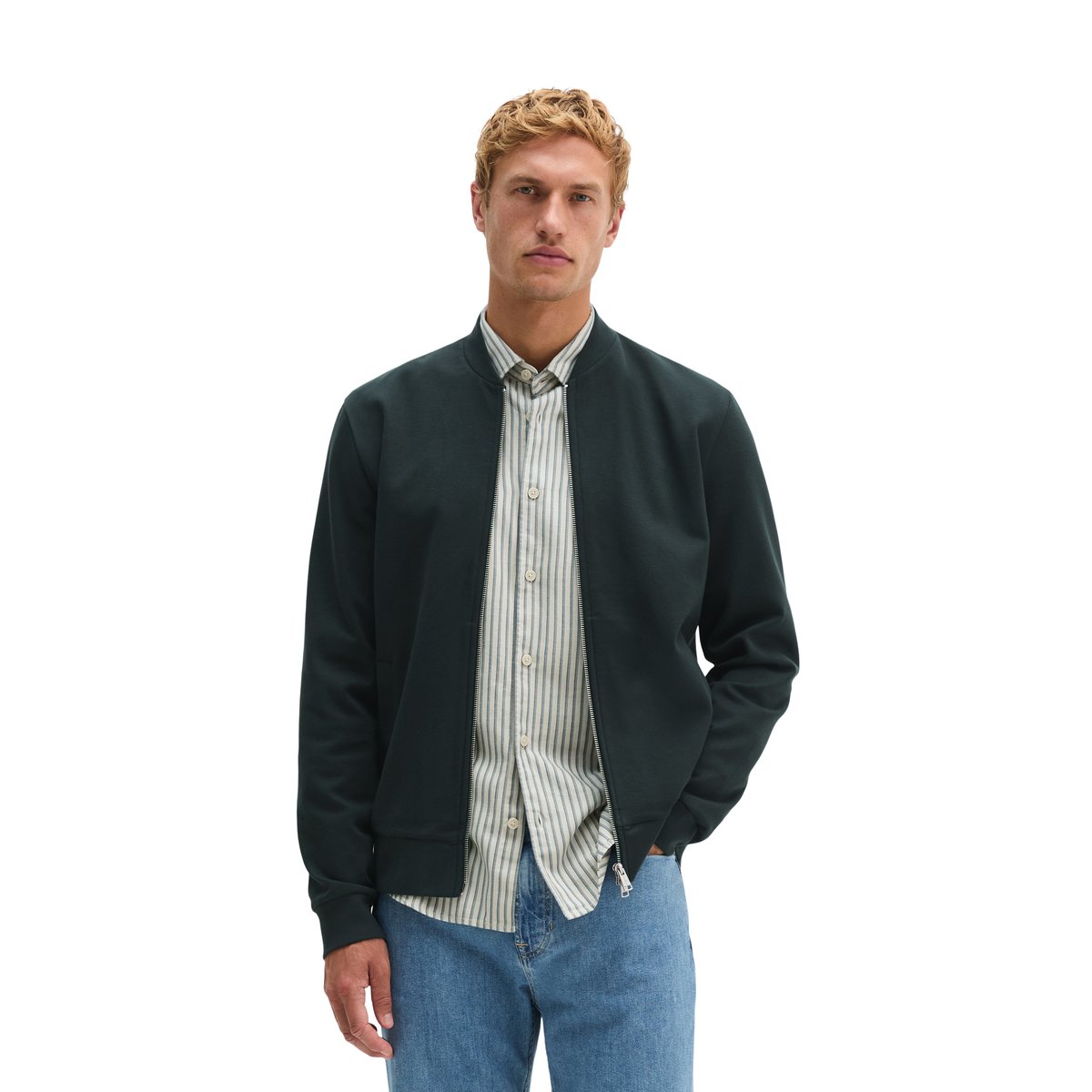 Veste sweat coupe classique en mélange de coton bio extensible bleu, MARC O'POLO
