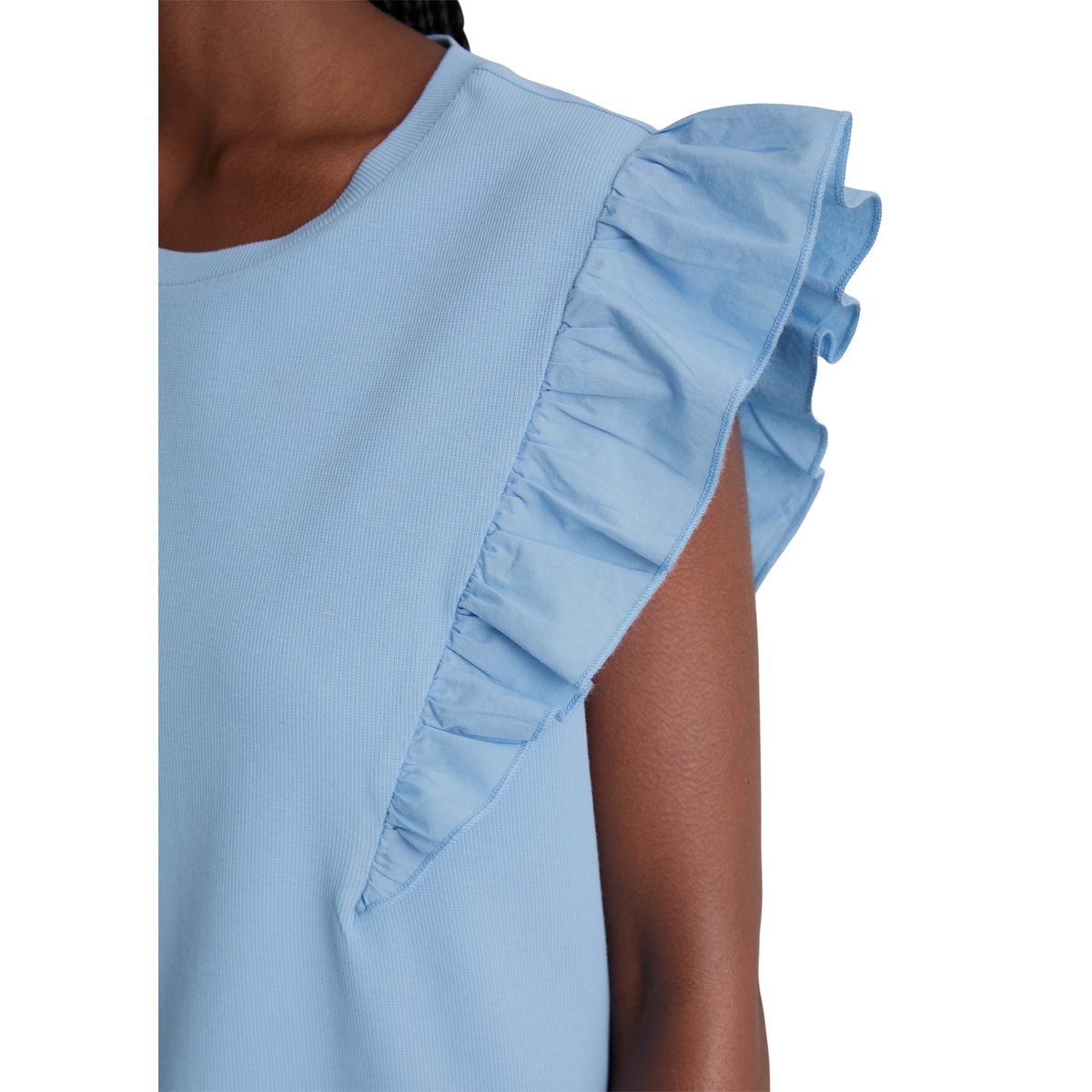 Top à volants sans manches regular en jersey côtelé doux bleu moyen, MARC O’POLO DENIM