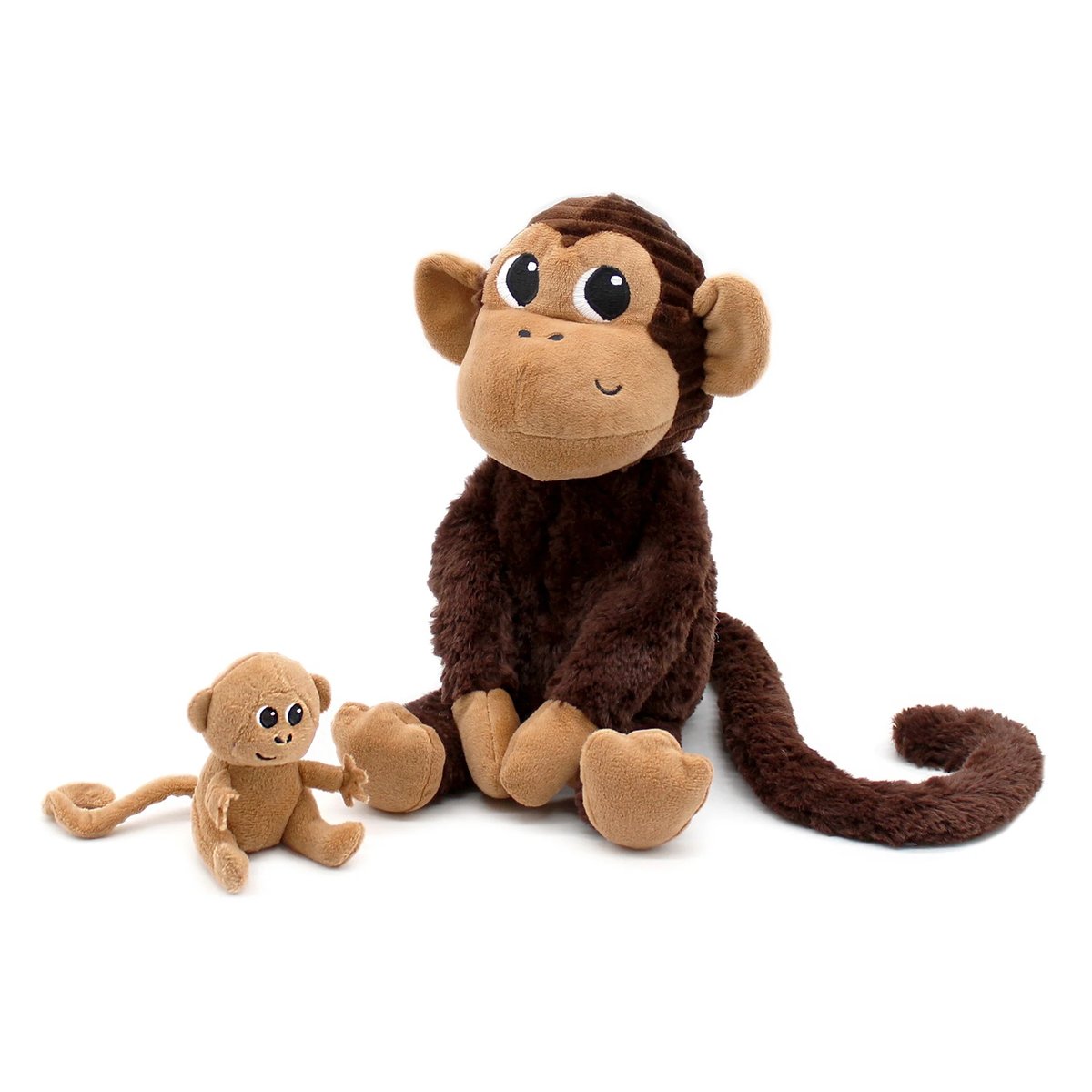 Peluche singe maman et son bébé marron, LES DEGLINGOS
