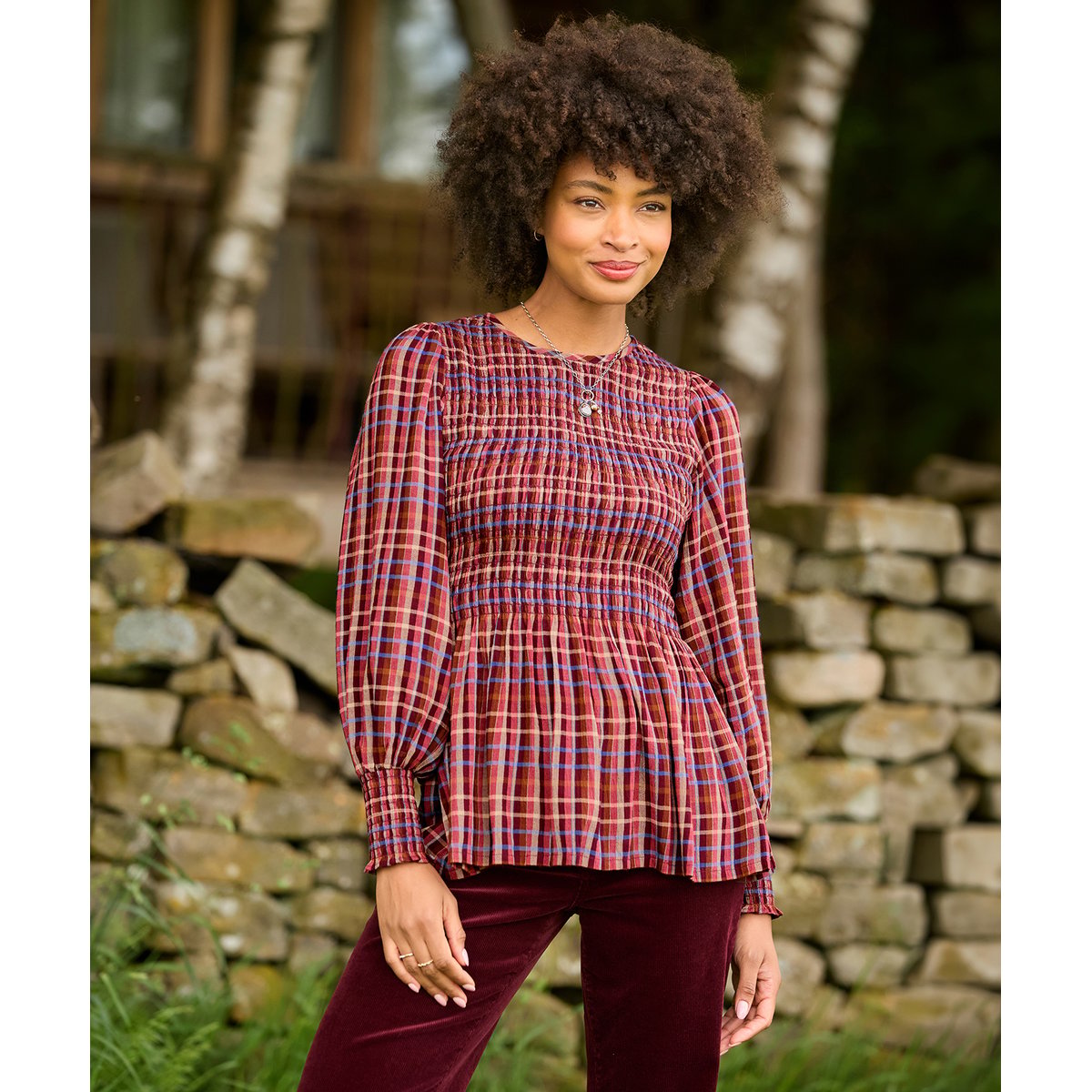 Blouse à Carreaux Matilda Smockée et Manches Ballon multicolore, JOE BROWNS