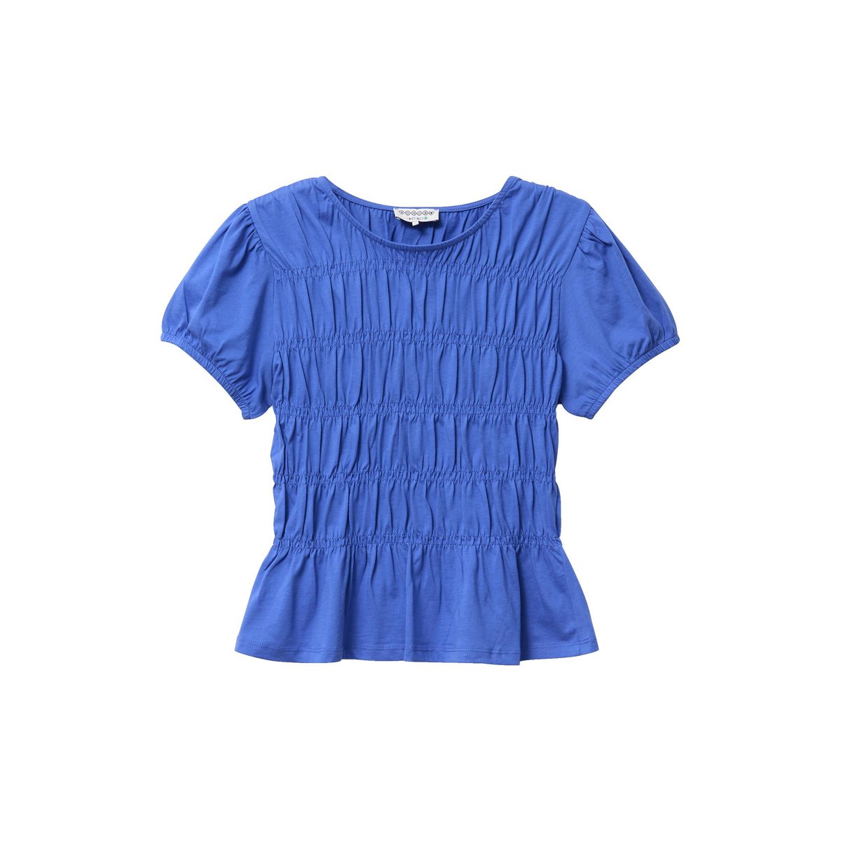T-shirt froncé col rond manches courtes bleu electrique, BONOBO