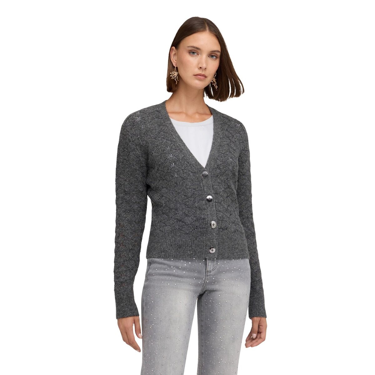 Cardigan court avec travail en éventail gris, MOTIVI