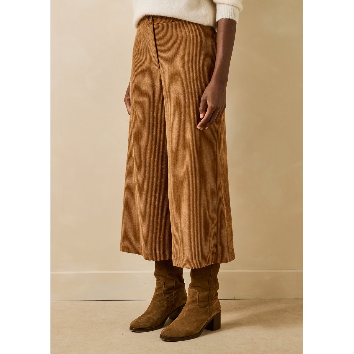 Pantalon cropped en velours côtelé cognac, LA FEE MARABOUTEE