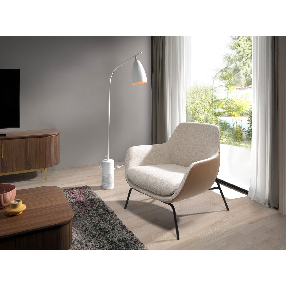 Lampadaire en marbre et acier blanc blanc, ANGEL CERDA