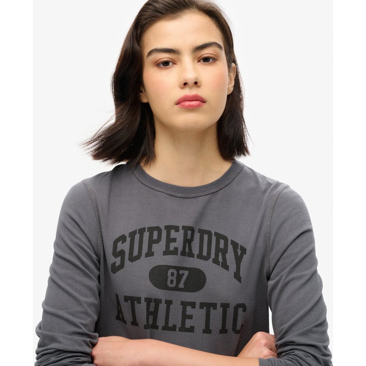 Haut slim à manches longues Athletic Essentials Ringer gris ardoise foncé, SUPERDRY