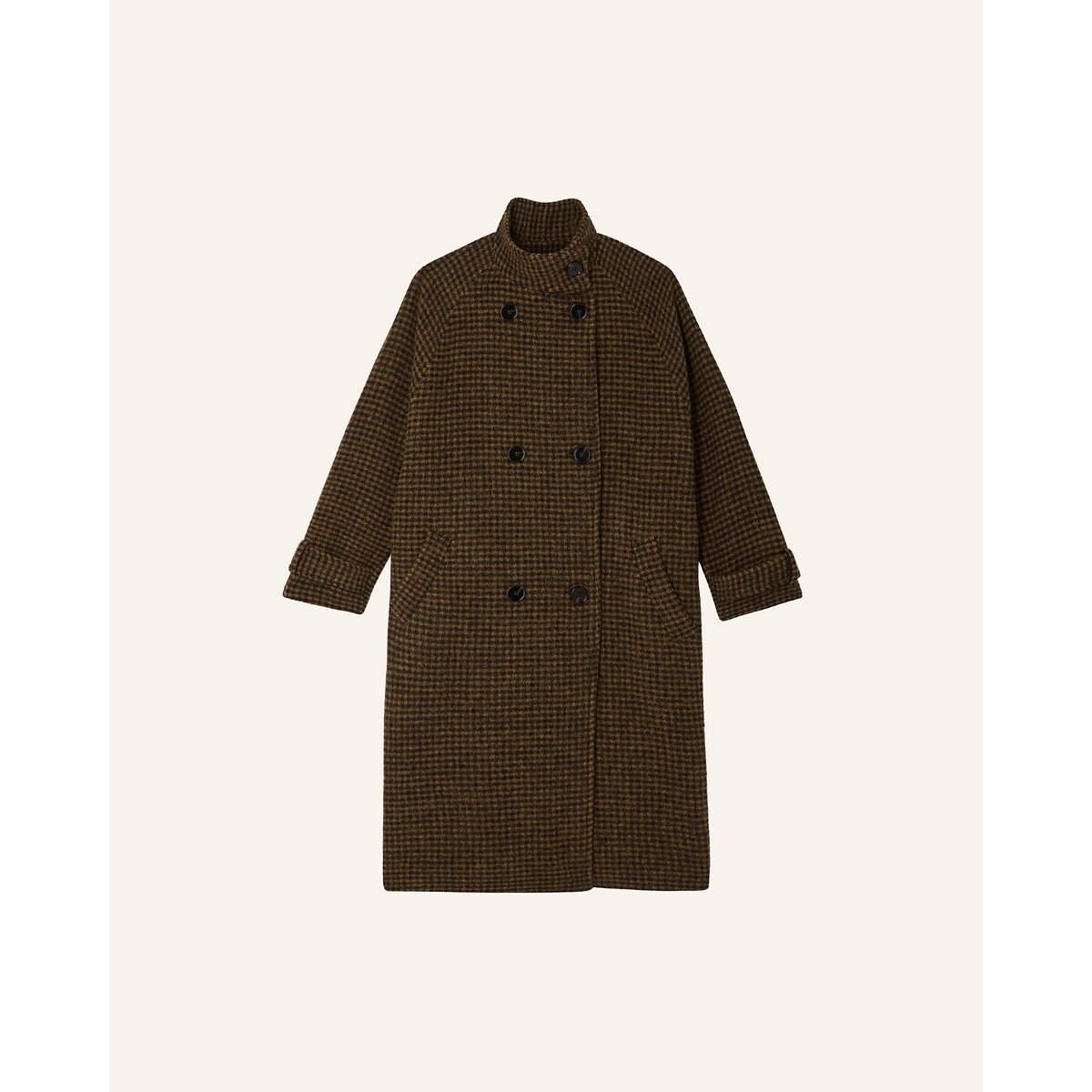 Manteau long à carreaux en laine mélangée, BLEECHECKS carreaux marron, SESSUN