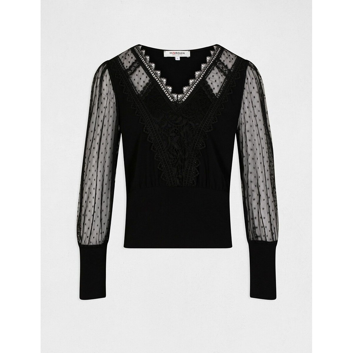 V-Neck Long Sleeve T-Shirt black, MORGAN