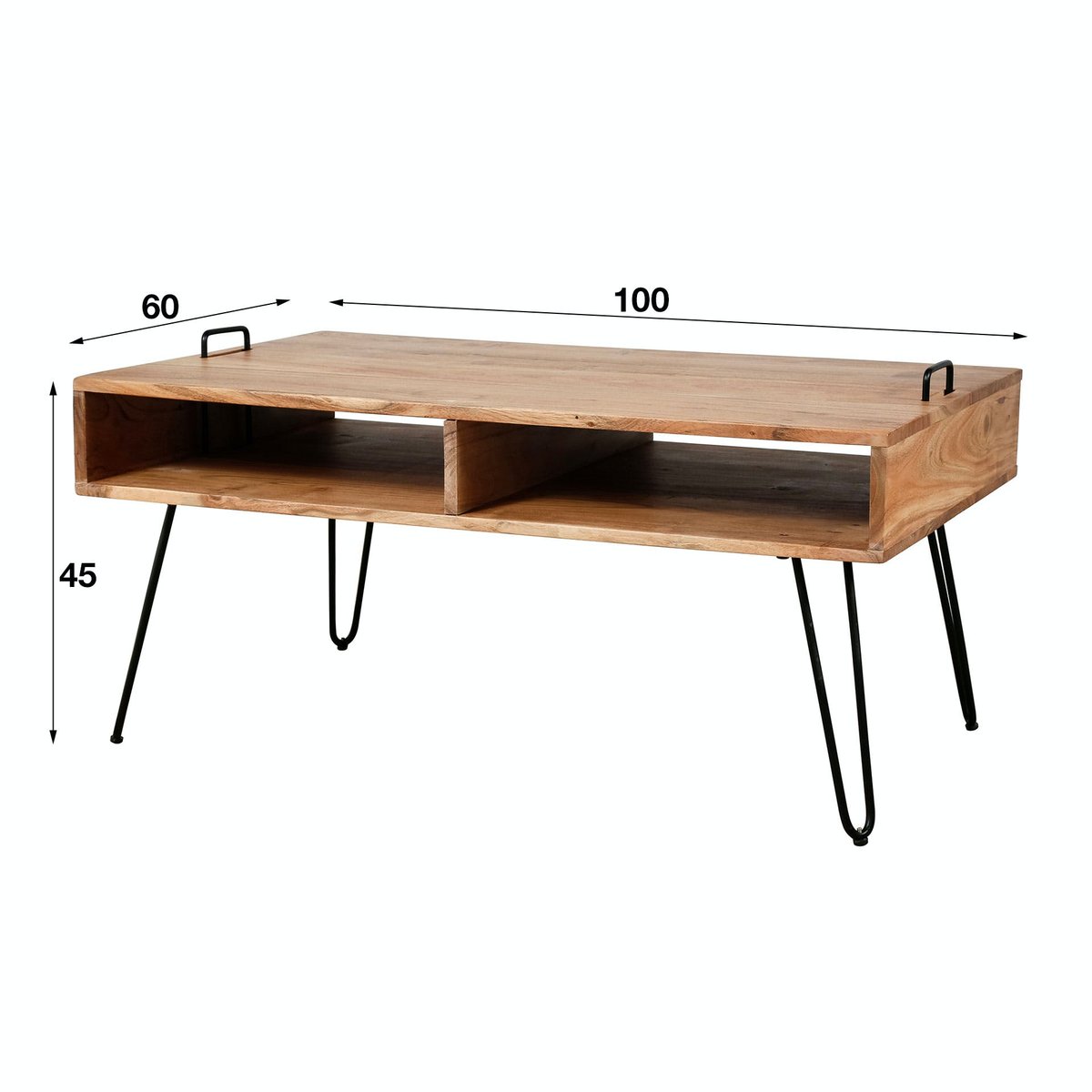 Table basse rectangulaire bois massif naturel 2 niches ouvertes 100x60cm MELBOURNE bois naturel, PIER IMPORT