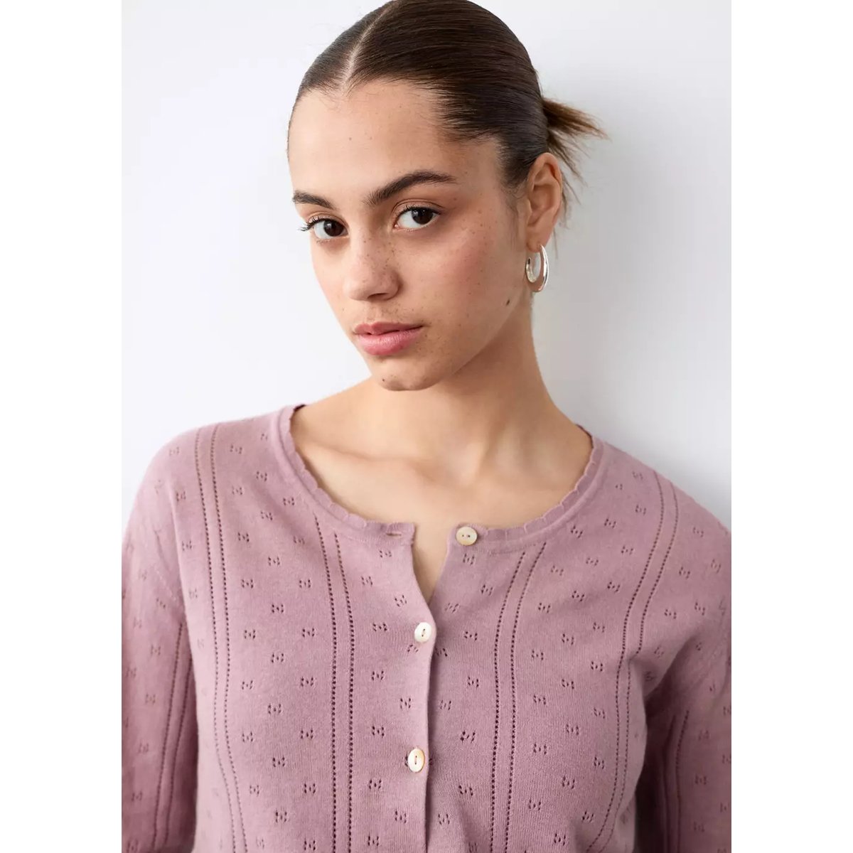 Cardigan maille ajourée rose, MANGO TEEN