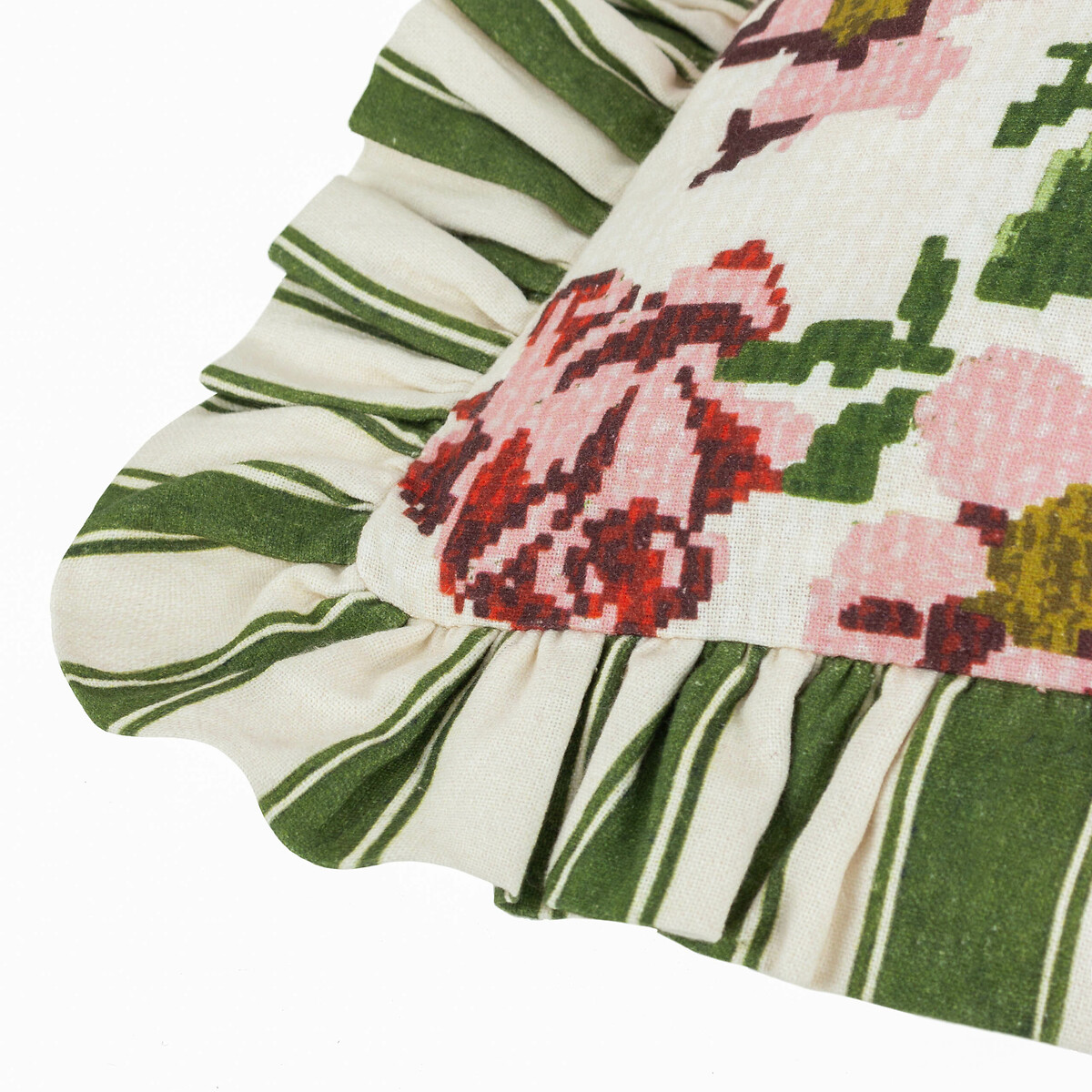 Feeoni Ruffle Ruffled Cotton Filled Cushion green, FURN.