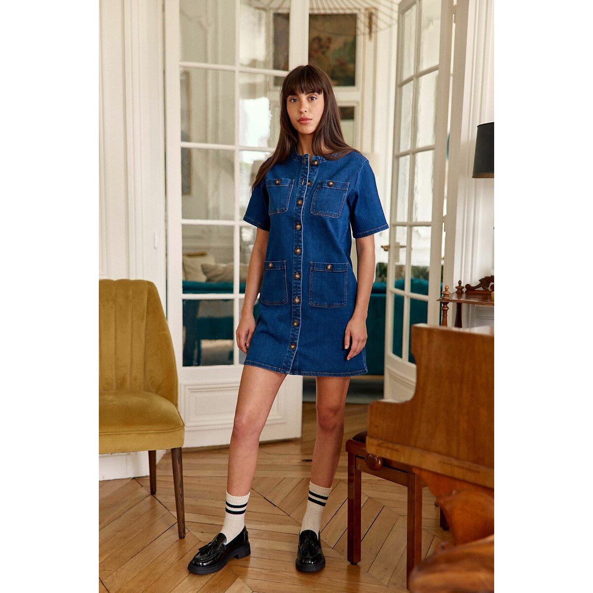 Rinda Denim Mini Dress with Short Sleeves denim, LA PETITE ETOILE