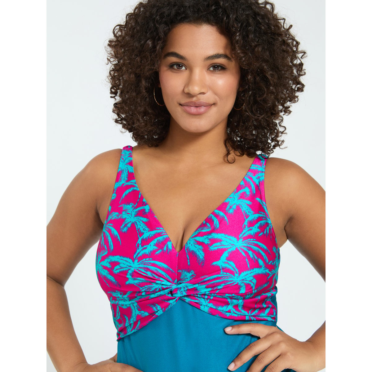 Maillot de bain une pièce croisé imprimé tropical bleu, FIORELLA RUBINO