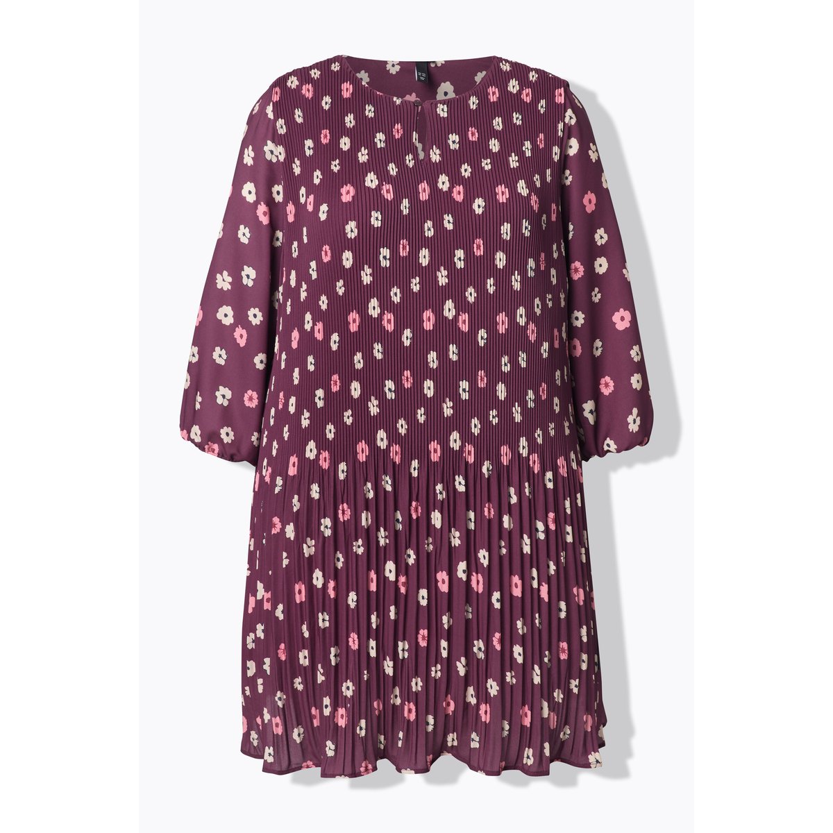 Robe plissée doublée, motif à fleurs rouge vin foncé, ULLA POPKEN